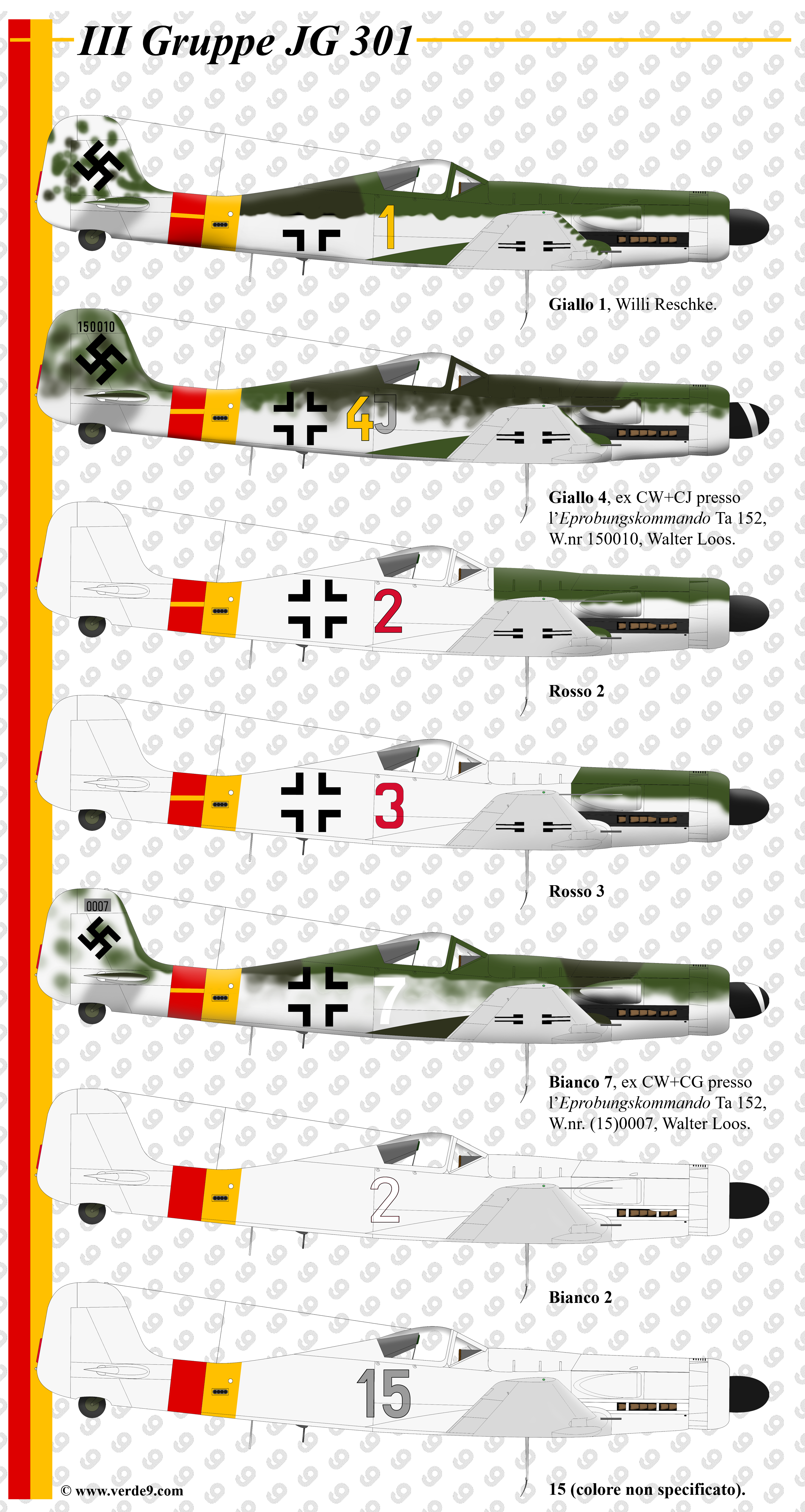 Profili dei Ta 152 H del III Gruppe JG 301