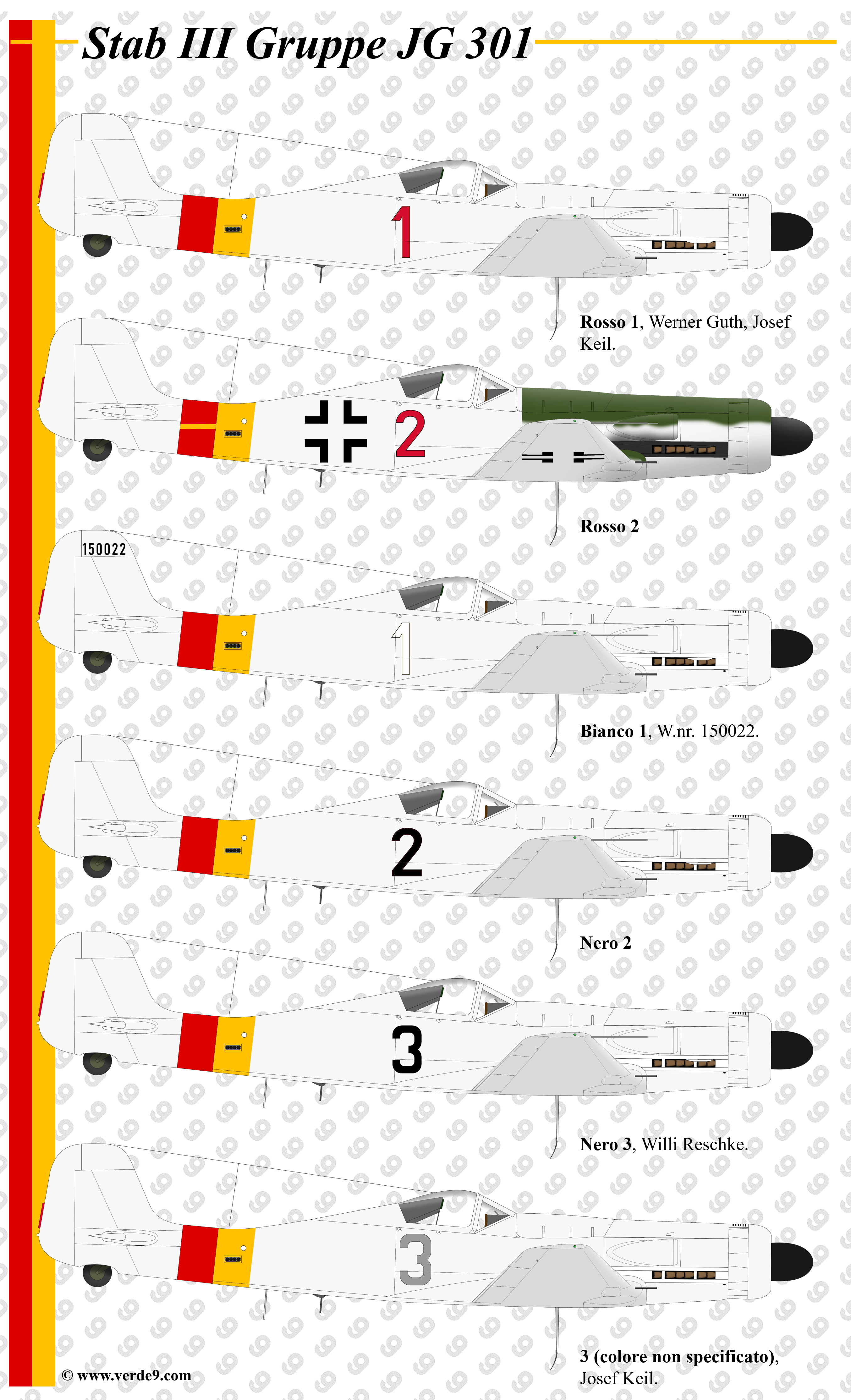 Profili dei Ta 152 H della squadriglia comando del III Gruppe JG 301