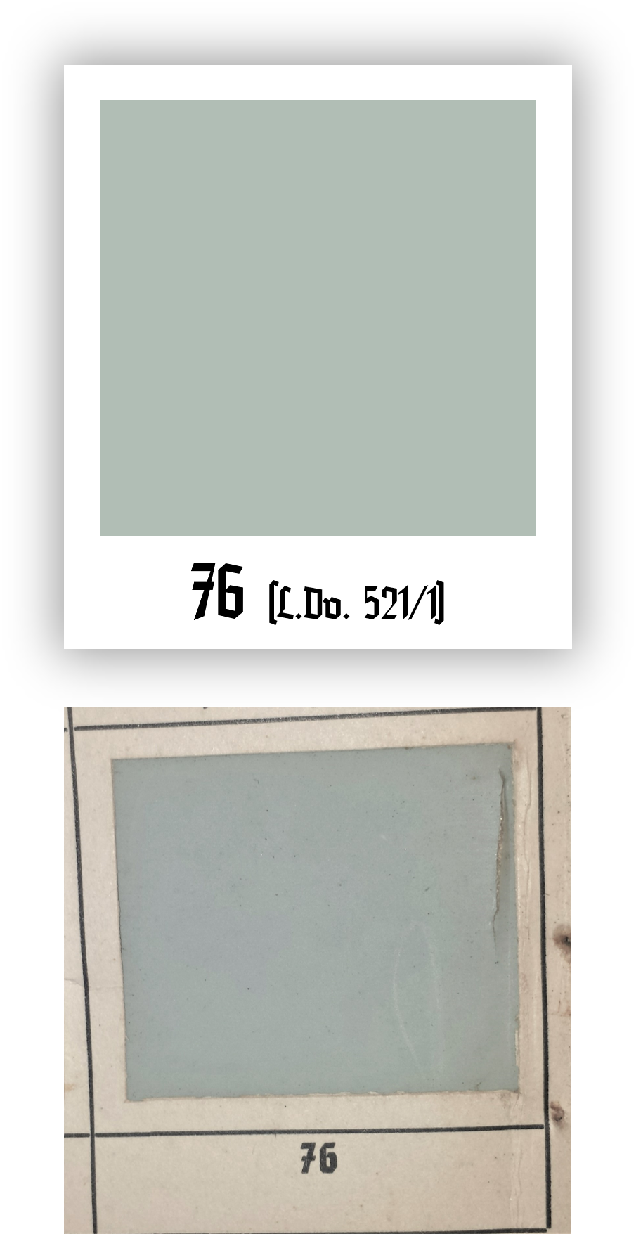 Un dettaglio del campione di RLM 76 riportato dal L.Dv. 521/1 del 1941. Tuttavia, bisogna sempre tener presente che il colore presente su questo campione non rispecchia interamente la vernice applicata sui velivoli.