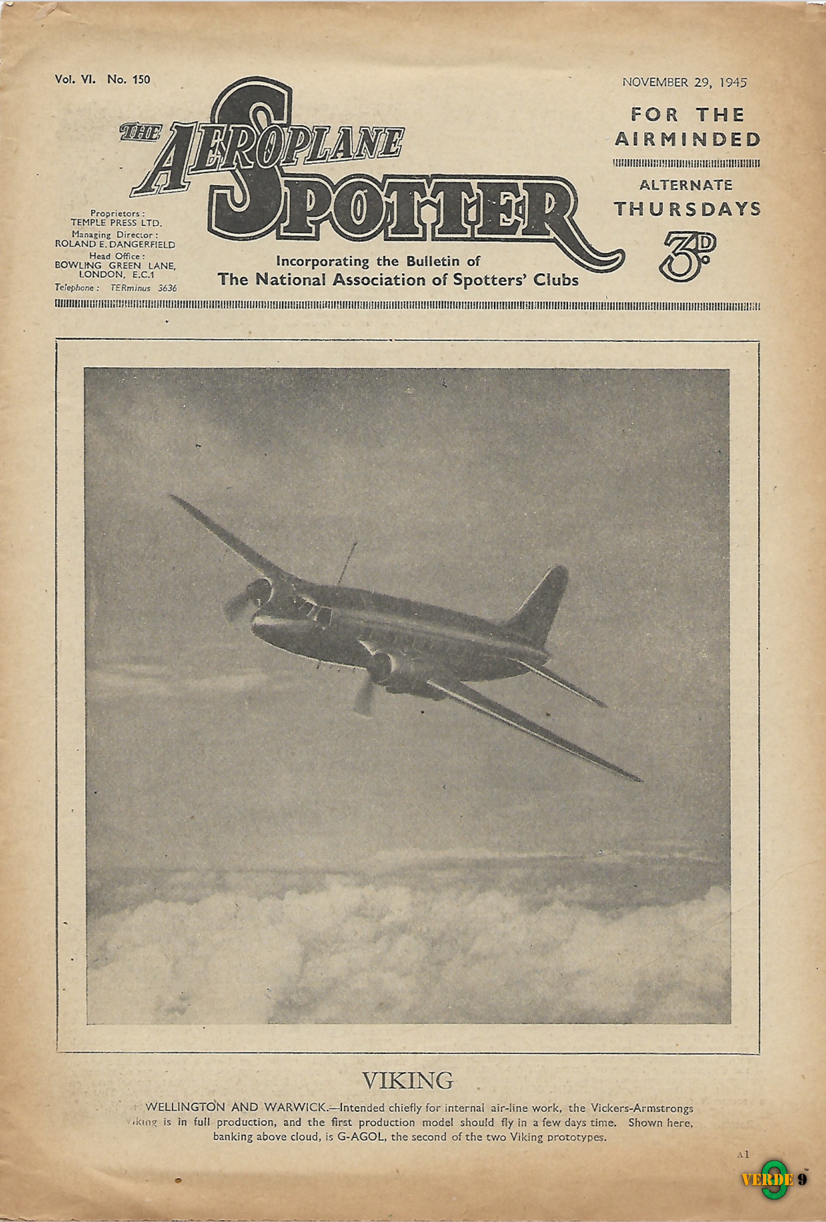 Copertina di The Aeroplane Spotter 29 novembre 1945