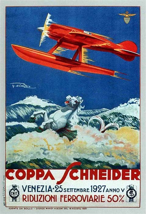 Volantino pubblicitario italiano della nona edizione della Coppa Schneider, tenutasi a Venezia nel 1927.