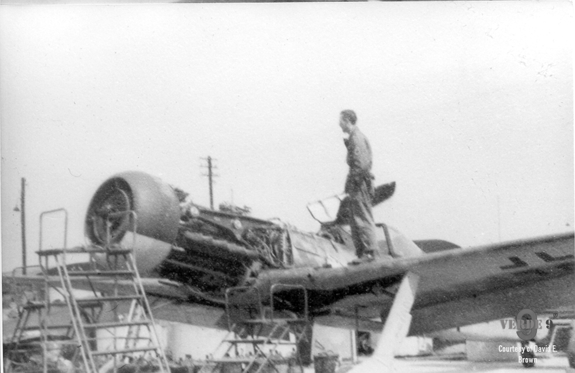 View of the wing undersides of W.Nr. 150167 while the machine was being dismantled by the Americans at Focke-Wulf Bremen for transportation to Kassel.